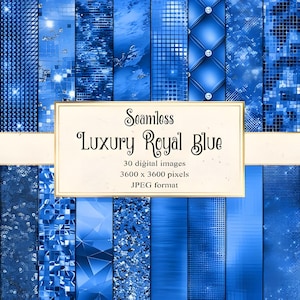 30 luxe koningsblauwe digitale papieren - naadloze glitter-, folie- en diamantstructuren voor uitnodigingen, webdesign, scrapbooking