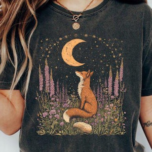 Design Boho vintage céleste renard lune Png, Designs de chemise Boho, Design de chemise céleste
