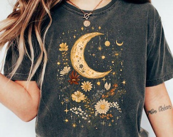 Celestial Moon Flowers PNG: Boho Shirt Design (Digital Download)