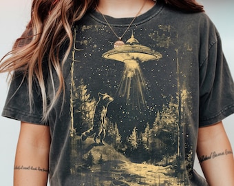 Vintage Raccoon UFO PNG: Divertente design retrò per maglietta (file di download digitale)