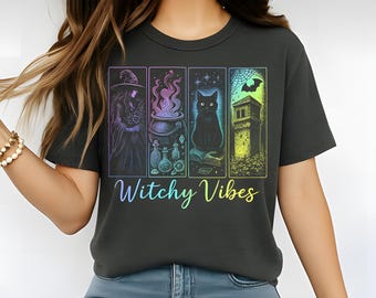 Witchy Vibes Halloween PNG Design: Spooky Season Shirt Art (Digital Download)