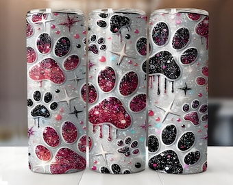 Envoltura para vaso de 20 oz con diseño de huella de perro con purpurina PNG