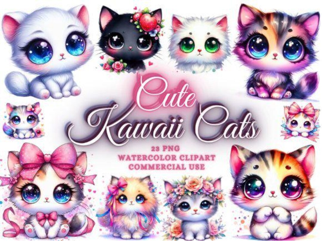 Cute Kawaii Cat Clipart Png Bundle, Funny Cat Designs, Cat Png Files - Etsy