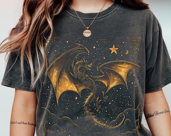 Vintage Boho Mystical Dragon PNG Design, Celestial Art Shirt Design