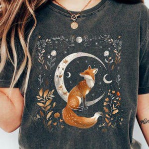 Graphismes png de folklore céleste de renard, conception de t-shirt vintage céleste, conception de chemise de renard
