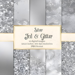 14 carte digitali con lamina d'argento e glitter - Texture metalliche scintillanti per inviti, web design e decorazioni per matrimoni