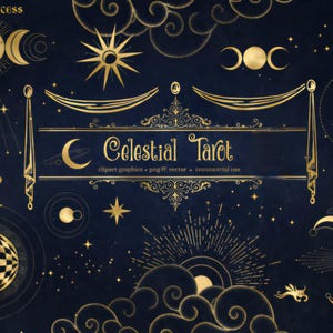 Himmlische Tarot Clipart Bundle | Goldfolie Tarot Symbole & Esoterische Elemente | PNG, SVG, AI