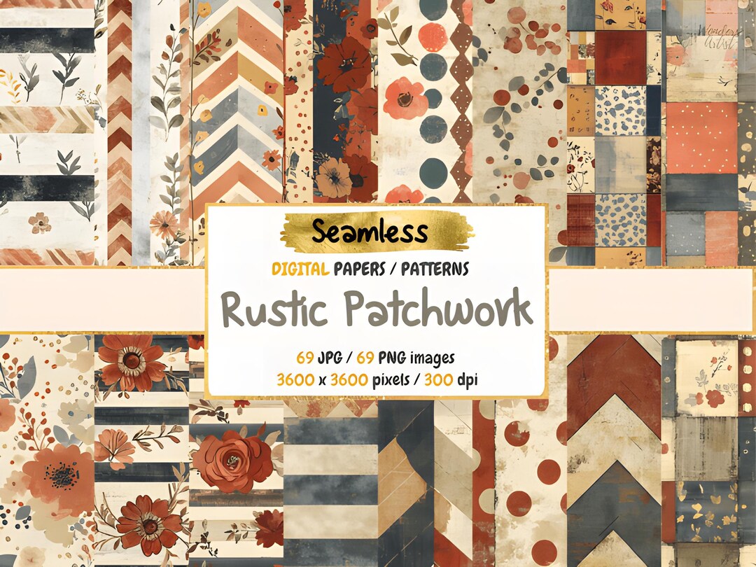 Farmhouse Pattern Texture Rustic Patchwork Seamless Pattern, Rustical Backgrounds, Texture Bundle ...