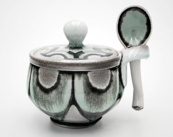 Soda FIred Porcelain Sugar Bowl w/Spoon