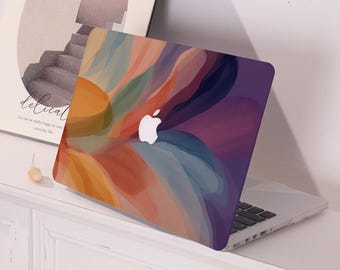 Kleurrijke abstracte golf MacBook beschermhoes gepersonaliseerde naam voor MacBook Air 13/15, MacBook Pro15/16 Apple laptop 2025 2024 MacBook hoes