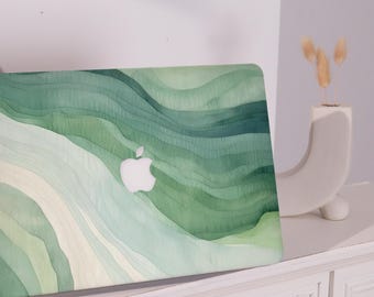 Green Watercolor Wave Aesthetic Mac Protective Case Personalized Name For Macbook Air 13/15, Macbook Pro15/16 Apple Laptop 2025 Mac Cover