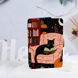 Black Cat Reading Kindle Case,Fits Kindle Paperwhite 1/2/3/4,6&quot;/7&quot;,Kindle 2019/2022,Personalized Protective Cover,Kindle Paperwhite Case