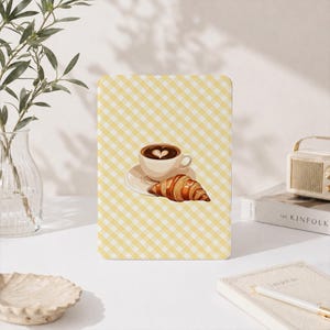 Coffee Croissant Personalized 360 Rotating iPad Case with Pen Slot for iPad Pro 13, Air 13 inch, Pro 2020 2021, iPad 10 9, A16 2025 Cover