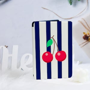 Cherry & Blue - White Stripe Kindle Case,Fits Paperwhite 1/2/3/4,6&quot;/7&quot;,Kindle 2019/2022,Personalized Protective Cover,Kindle Paperwhite Case