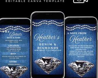 Editable Denim and Diamonds Video Evite, Birthday Invite, Editable Invite, Denim and Diamonds Party, Video Template, Animated evite