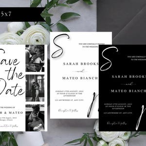 Editable Classy Black and White Wedding Invitation Suite, Includes ...
