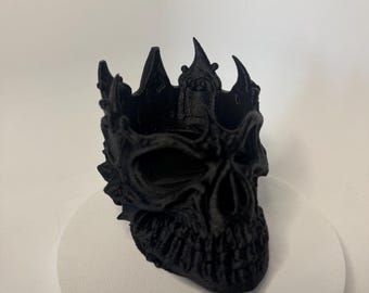 3D Printed Gothic Skull Tea Light Holder: Black Crown Halloween Decor