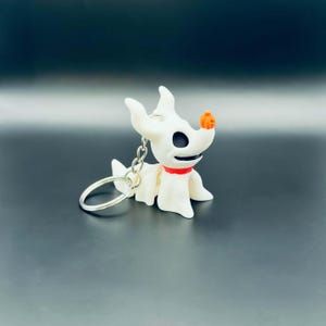 Zero Dog Keychain, Ghost Dog Keychain, Halloween Keychain, Cute Dog Keyring, Spooky Keychain, 3D Printed Keychain, Halloween Gift