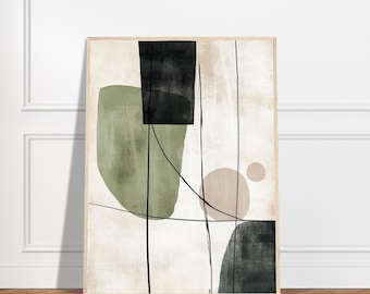 Sage Green Abstract Print: Japandi Wall Art, Neutral Wall Decor, Wabi Sabi Minimalist Canvas