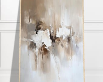 Neutral Abstract Art Print: Beige & White Modern Painting