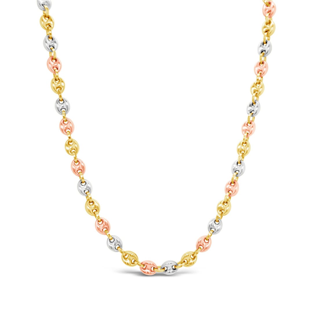 The 14k Tri Color Gold Mariner Puff Chain Necklace - Etsy