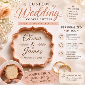 Custom Wedding Cookie Cutter & Embosser Stamp | Personalized Text, Shape, Date