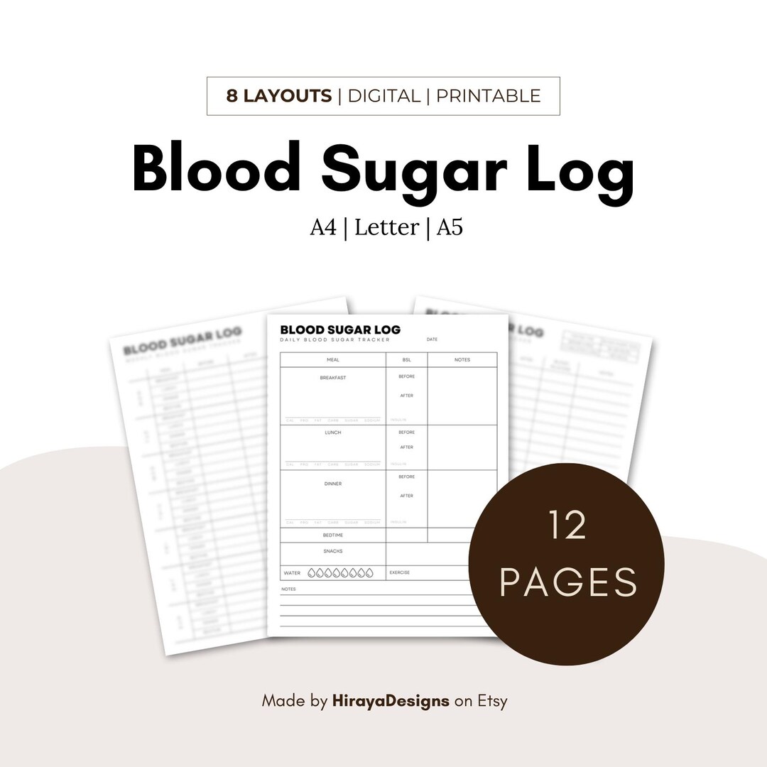 Blood Sugar Log Printable Blood Glucose Tracker Blood Glucose Journal ...