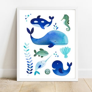 Ocean Creatures Print of Watercolor Painting Art image 1