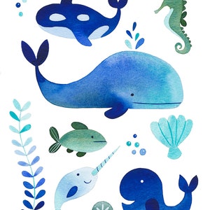 Ocean Creatures Print of Watercolor Painting Art image 3