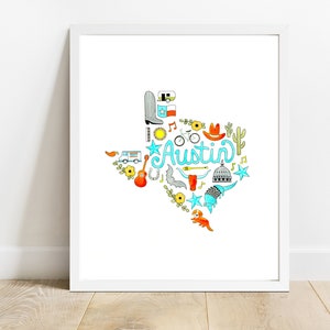 Austin Texas Print, Texas, Watercolor, State.
