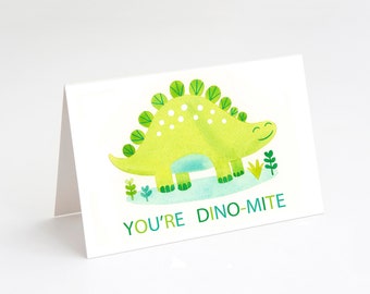 Cute Dinosaur Greeting Card, You're Dino-mite Card, Blank Card