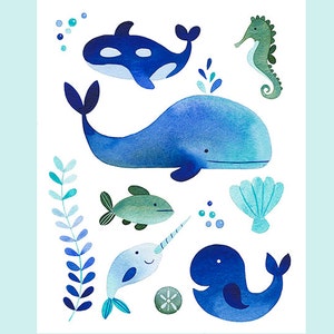 Ocean Creatures Print of Watercolor Painting Art image 2