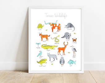 Texas Wildlife Art Print, Texas Art, Texas Animals, Poster
