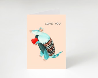 Valentine's Day Card, Valentine's Armadillo Card, I Love You Card