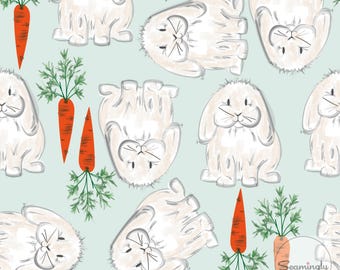 Cute Animal Spring Print, Seamless Pattern, Repeating Pattern for Fabric Printing or Paper, Sublimation, Bunnies and Carrots