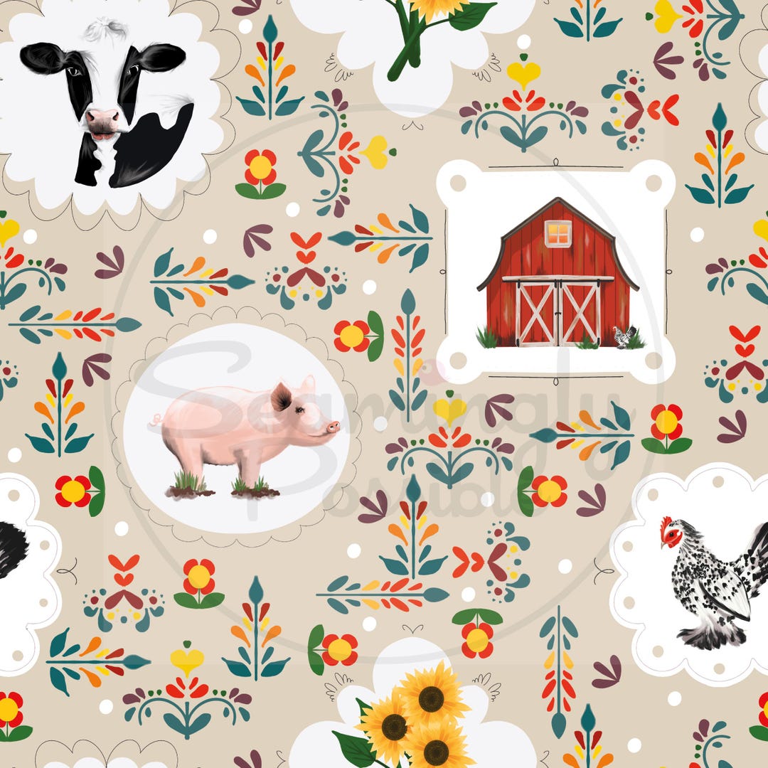 Folk Farm Print Seamless Pattern, Digital Design, Spring Seamless ...