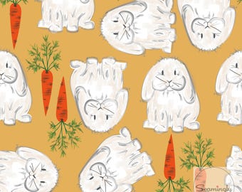Cute Bunny Seamless Pattern, Spring Digital File, Bunny digital paper, Lop Ear Bunnies, Carrots, Cute Animal Design, Fabric Pattern