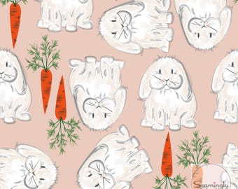 Spring Bunny Seamless Pattern, Lop Ear Bunny Digital File, digital paper, Bunnies, Carrots, Cute Animal Design, Fabric