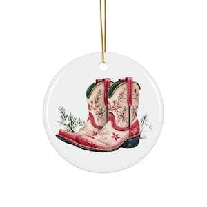 Rustic Cowboy Boot Christmas Ornament: Metal Western Holiday Decor
