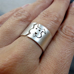 Dog ring, wide band, personalized pet, dog lover gift, birthday gift, pet memorial jewelry, dog jewelry, gift for her, Sterling silver image 4