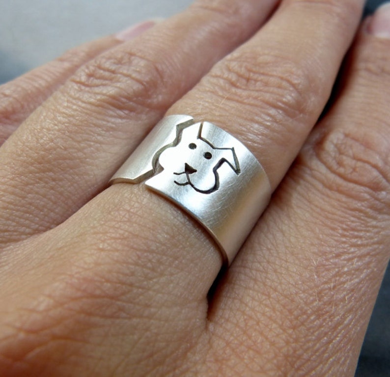 Dog ring, wide band, personalized pet, dog lover gift, birthday gift, pet memorial jewelry, dog jewelry, gift for her, Sterling silver image 4