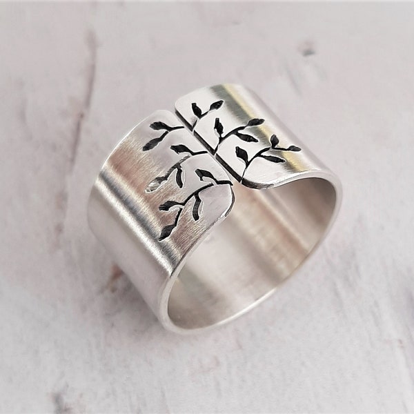 FEDEX SHIPPING Tree of life Sterling silver ring, wide band, handmade statement ring