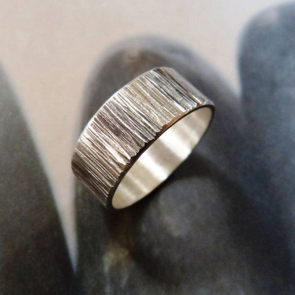 FEDEX SHIPPING tree bark ring, mens wedding band, hammered silver ring, sterling silver ring men, 25th anniversary gifts for men, wide band