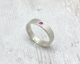 Ruby ring, Sterling silver ring, handcrafted stacking ring, metalwork, OOAK jewelry, gift for wife, anniversary gift, 50th birthday