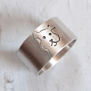 Dog ring, wide band, personalized pet, dog lover gift, birthday gift, pet memorial jewelry, dog jewelry, gift for her, Sterling silver image 1