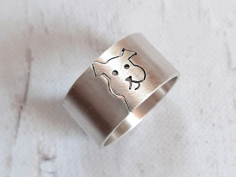 Dog ring, wide band, personalized pet, dog lover gift, birthday gift, pet memorial jewelry, dog jewelry, gift for her, Sterling silver image 1