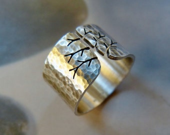 Tree of life ring, rustic silver ring, wide band ring, statement ring, Sterling silver, gift for her, gift for mother