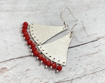 Coral earrings, Sterling silver dangle earrings, rustic natural jewelry, OOAK, ready to ship