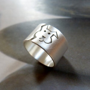 Dog ring, wide band, personalized pet, dog lover gift, birthday gift, pet memorial jewelry, dog jewelry, gift for her, Sterling silver image 2