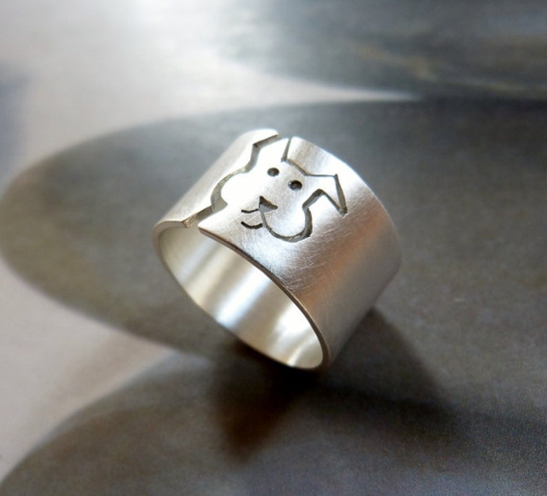 Dog ring, wide band, personalized pet, dog lover gift, birthday gift, pet memorial jewelry, dog jewelry, gift for her, Sterling silver image 2